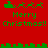 Red background with green pixelated Santa sleighs, reindeer, and "Merry Christmas!!" text in two . A horizontal green border spans the middle
