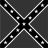 Black and white pixelated X-shaped pattern with alternating dark and light squares forming four diagonal arms against a dark gray background.