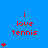 Red text 'i love tennis' on blue background with varying numbers of red heart icons below the text in different frames.