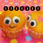 Pixelated orange character with large eyes and a smile, wearing pink clothing against a gradient background of yellow and pink hues.