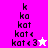 Pixelated text sequence 'k ka kat kat< kat<3' with star symbols on pink and white backgrounds, showing animation changes between frames.
