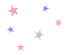 Pixelated star shapes in pink, blue, and gray scattered across a white background with partial transparency effects.