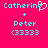 Pixelated cyan text on bright pink background shows 'Catherine' with a heart symbol, plus 'Peter', and '<33333' in two identical side-by-side
