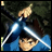 A pixelated character in blue clothing holds a glowing sword, with 'AnimeIM' and 'com' text on a black background.