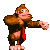 Pixel art contact sheet of Donkey Kong character in 13 animated frames showing walking cycle with red tie and brown fur.