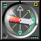 Animated circular icon with red and white hands rotating around a compass-like dial marked with green numbers.