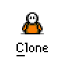 Animated contact sheet of pixel art characters in orange jumpsuits with white faces, arranged in a 5x4 grid showing sequential frame changes from single to multiple figures.