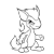 Pixelated grayscale image of a stylized animal figure with large ears, a single visible eye, and a curled tail against white background.
