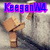 Animated pixel art of a blocky character with brown body and white head, showing four distinct text overlays across frames.