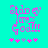 Pixelated text 'Sido ey maz God!!!' in pink and purple hues on cyan background with five star-like symbols below, showing animation change in star symbols.