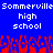 Blue background with white pixelated text reading 'Somerville Somerville high school' repeated twice, red and blue pixelated shapes at the bottom.