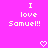 Pixelated text on bright pink background with two heart symbols below.