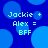 Blue background with light blue circles; text reads "Jackie + Alex = BFF" in pixelated font.