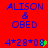 Red background with blue text reading 'ALISON & OBED' and '4*28*08', featuring green and yellow pixel changes in the date.