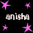 A static image with a black background featuring multiple pink star shapes and repeated white text reading "anisha" in two
