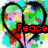 Four distinct peace-themed pixel art icons arranged in a , each featuring peace symbols and the word "peace" in various styles and colors