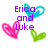 Pixelated heart-themed icon with text elements showing 'Erica and Luke', '<3', and '9.4.07.' across different states.