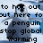Pixelated image of a penguin with overlaid text about stopping global warming, set against a blue gradient background.