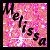 Animated pink and white pixelated background with black text reading 'Melissa' in a diagonal orientation.