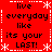 Red background with white dashed lines and snowflakes, displaying four identical text reading 'live everyday like its your LAST!' in black pixelated font