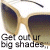 Animated sunglasses with gradient brown lenses and light tan frames, displaying text that changes from 'Get out ur big shades.' to 'It's Summertime' against a white background.
