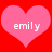 Two pink hearts on a red background with the name 'emily' in white text inside each heart.