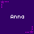 Purple background with repeated white text 'Anna' and pink star-shaped pixel art elements in various positions.