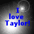 Blue text 'I love Taylor!' on a grayscale background with shifting light effects across four