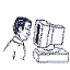 A cartoon-style animation of a person interacting with a computer, showing of movement