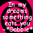Four identical display a pink and black spiral background with white text reading "In my dreams something eats you - *Gobbie*"