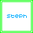 A 5x5 contact sheet of animated frames showing a blue text-based animation with the word 'steph' and varying vertical line patterns on white backgrounds, bordered by green outlines.