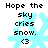 Light blue snowflake with black text Hope the sky cries snow. <3 on white background, four identical static frames.