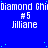 Blue background with repeated white text 'Diamond Ghi' and 'Jillian #5' in a pattern, scattered cyan dots, and a gray rectangle in the bottom-right corner