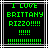 Green pixelated text on black background with white and gray border, displaying "I LOVE BRITTANY RIZZO!!!!!" in multiple lines.