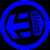 Blue circular icon with stylized 'S' and vertical text, adjacent to pixelated figure in motion.