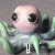 Animated icon of a pink cartoon character with large black eyes and green limbs, displaying increasing exclamation marks below.