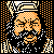 Pixelated 50x50 static icon depicting a stylized orange and white figure with black background, surrounded by dotted border patterns.