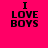 six on a bright pink background, each displaying the text "I LOVE BOYS" with yellow rectangular overlays shifting positions