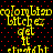 Yellow pixelated text on black background with red dots, repeating phrases in a pattern