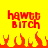 Pixelated red text 'haww6 BITCH' on bright yellow background with orange flame shapes below, static image.