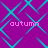 Purple background with cyan geometric lines forming diamond shapes, four instances of pink text reading 'autumn' in pixelated font.