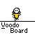 Pixelated character with white face and yellow shirt stands on black line with "Voodo Board" text below, showing subtle animation changes across frames.