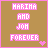 Pixelated icon with brown background and pink text displaying 'MARINA AND JOH FOREVER' alongside a small heart symbol.