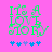 Pixelated green text "It's A LOVE STORY" on pink background with blue and purple puzzle-piece icons below, two identical frames side-by-side.