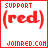 A 5x5 contact sheet of animated frames showing a red text logo animation with 'SUPPORT (red)' and 'JOINEDRED.COM' on white background, displaying frame-by-frame pixel changes in the lower-left corner.