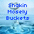 Pixelated blue text reads "Shakin Mosely Buckets" over a blue water background with a heart-shaped bubble above the text.