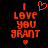 Red pixelated text 'I LOVE YOU GRANT' with two heart symbols on a black background, one above and one below the text.
