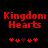 Red pixelated text 'Kingdom Hearts' above five red heart symbols on a black background, with one heart symbol changing color between two states.