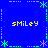 Blue background with cyan dotted border and star motifs, four yellow 'smiLeY' text instances arranged in a pattern