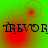 Green background with red circular gradients and black text reading 'TREVOR' in a stylized font, showing animation changes across four
